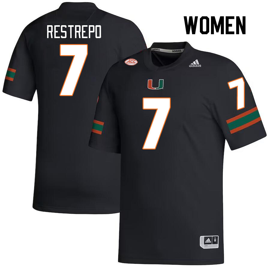 Women #7 Xavier Restrepo Miami Hurricanes College Football Jerseys Stitched-Black - Click Image to Close